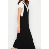 Kadın Moda Şık Maxi Boy V Yaka Regular Siyah Triko Jile Elbise