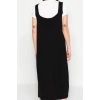 Kadın Moda Şık Maxi Boy V Yaka Regular Siyah Triko Jile Elbise