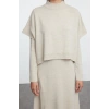 Kadın Moda Şık Midi Boy Dik Yaka Oversize Geniş Kalıp Triko Süveterli Elbise