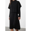 Kadın Moda Şık Midi Boy Dik Yaka Oversize Geniş Kalıp Triko Süveterli Elbise