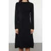 Kadın Moda Şık Midi Boy Dik Yaka Oversize Geniş Kalıp Triko Süveterli Elbise