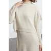 Kadın Moda Şık Midi Boy Dik Yaka Oversize Geniş Kalıp Triko Süveterli Elbise