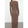 Kadın Moda Şık Maxi Boy V Yaka Regular Triko Renk Bloklu Elbise