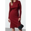 Kadın Moda Şık Midi Boy Polo Yaka Slim Triko Elbise