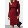 Kadın Moda Şık Midi Boy Polo Yaka Slim Triko Elbise