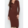 Kadın Moda Şık Midi Boy Polo Yaka Slim Triko Elbise