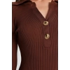 Kadın Moda Şık Midi Boy Polo Yaka Slim Triko Elbise