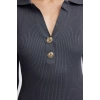 Kadın Moda Şık Midi Boy Polo Yaka Slim Triko Elbise