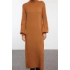Women Fashion Stylish Midi Length Turtleneck Regular Knitwear Soft Textured Sweater Dress