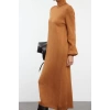 Women Fashion Stylish Midi Length Turtleneck Regular Knitwear Soft Textured Sweater Dress