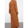 Women Fashion Stylish Midi Length Turtleneck Regular Knitwear Soft Textured Sweater Dress