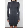 Women Fashion Stylish Mini Length Stand Collar Slim Brown Knitwear Contrast Color Dress
