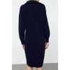 Kadın Moda Şık Mini Boy Dik Yaka Regular Triko Fermuarlı Elbise