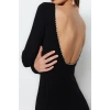 Kadın Moda Şık Mini Boy Bisiklet Yaka Slim Triko Sırt İnci Detaylı Elbise