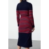 Women Fashion Stylish Maxi Length Stand Collar Slim Knitwear Striped Dress