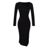 Women Fashion Stylish Midi Length Asymmetrical Neck Slim Slit Knitted Dress