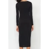 Women Fashion Stylish Midi Length Asymmetrical Neck Slim Slit Knitted Dress