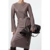 Womens Fashion Midi Length Boat Neck Regular Premium Pleated Fabric Flare Sleeve Detail A-Line Knitted Dress