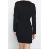 Kadın Moda Şık Mini Boy Kayık Yaka Slim Premium Dokulu Krep Drape Detaylı Örme Elbise