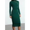 Women Fashion Stylish Midi Length Stand Collar Slim Cut Out Detailed Fitted Body-Smoothing Flexible Knitted Dress