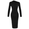 Women Fashion Stylish Midi Length Stand Collar Slim Cut Out Detailed Fitted Body-Smoothing Flexible Knitted Dress
