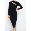Women Fashion Stylish Midi Length Stand Collar Slim Cut Out Detailed Fitted Body-Smoothing Flexible Knitted Dress