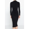 Women Fashion Stylish Midi Length Stand Collar Slim Cut Out Detailed Fitted Body-Smoothing Flexible Knitted Dress