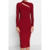 Women Fashion Stylish Midi Length Stand Collar Slim Cut Out Detailed Fitted Body-Smoothing Flexible Knitted Dress