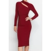 Women Fashion Stylish Midi Length Stand Collar Slim Cut Out Detailed Fitted Body-Smoothing Flexible Knitted Dress