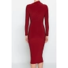 Women Fashion Stylish Midi Length Stand Collar Slim Cut Out Detailed Fitted Body-Smoothing Flexible Knitted Dress
