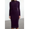 Women Fashion Stylish Midi Length Stand Collar Slim Cut Out Detailed Fitted Body-Smoothing Flexible Knitted Dress