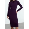 Women Fashion Stylish Midi Length Stand Collar Slim Cut Out Detailed Fitted Body-Smoothing Flexible Knitted Dress