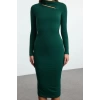 Women Fashion Stylish Midi Length Stand Collar Slim Cut Out Detailed Fitted Body-Smoothing Flexible Knitted Dress