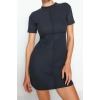 Kadın Moda Şık Mini Boy Dik Yaka Regular A Kesim Çan Form Selanik Triko Görünümlü Örme Elbise