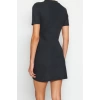 Kadın Moda Şık Mini Boy Dik Yaka Regular A Kesim Çan Form Selanik Triko Görünümlü Örme Elbise