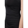 Kadın Moda Şık Midi Boy Asimetrik Yaka Slim Tek Kol Büzgülü Vücuda Oturan Örme Elbise