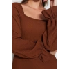 Women Fashion Stylish Midi Length Square Neck Flared Crepe Textured Slit Knitted Dress