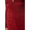 Women Fashion Stylish Midi Length V Neck Slim Plain Gathered Draped Fitted Body-Smooth Flexible Knitted Dress