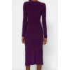 Women Fashion Stylish Midi Length V Neck Slim Plain Gathered Draped Fitted Body-Smooth Flexible Knitted Dress