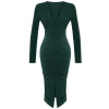 Women Fashion Stylish Midi Length V Neck Slim Plain Gathered Draped Fitted Body-Smooth Flexible Knitted Dress