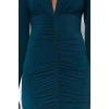 Women Fashion Stylish Midi Length V Neck Slim Plain Gathered Draped Fitted Body-Smooth Flexible Knitted Dress
