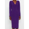 Women Fashion Stylish Midi Length Double Breasted Slim Plain Batwing Sleeve Detailed Fitted Flexible Knitted Dress