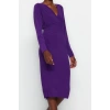 Women Fashion Stylish Midi Length Double Breasted Slim Plain Batwing Sleeve Detailed Fitted Flexible Knitted Dress