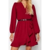 Women Fashion Stylish Mini Length Double Breasted Regular Belted Woven Flounce Dress