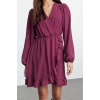 Women Fashion Stylish Mini Length Double Breasted Regular Belted Woven Flounce Dress