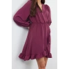 Women Fashion Stylish Mini Length Double Breasted Regular Belted Woven Flounce Dress