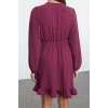Women Fashion Stylish Mini Length Double Breasted Regular Belted Woven Flounce Dress
