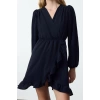 Women Fashion Stylish Mini Length Double Breasted Regular Belted Woven Flounce Dress