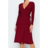 Kadın Moda Şık Midi Boy Kruvaze Regular Yaka Kuşaklı Fitted Vücuda Oturan Örme Elbise
