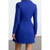Kadın Moda Şık Mini Boy Ceket Yaka Regular Piliseli Dokuma Ceket Elbise